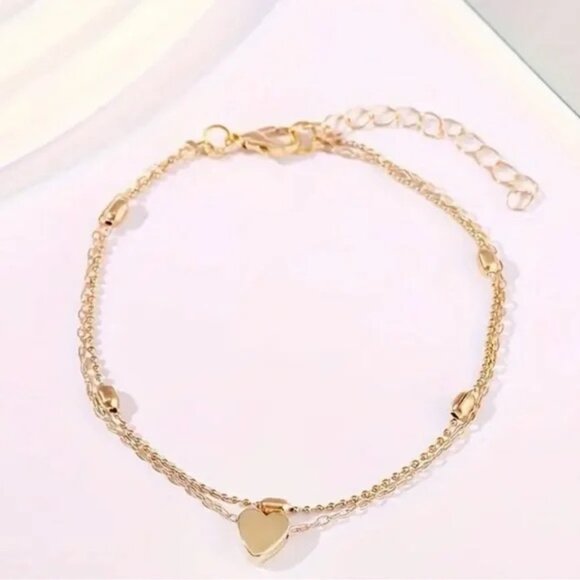 NWOT - Gold Tone Heart Anklet - Picture 2 of 2